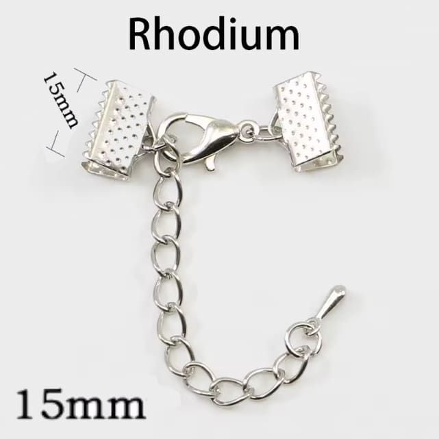 Кінцевики із застібкою та ланцюжком для чокера 15х7 мм (Rhodium)