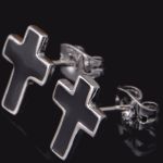 Сережки хрестики пусети з чорною емаллю