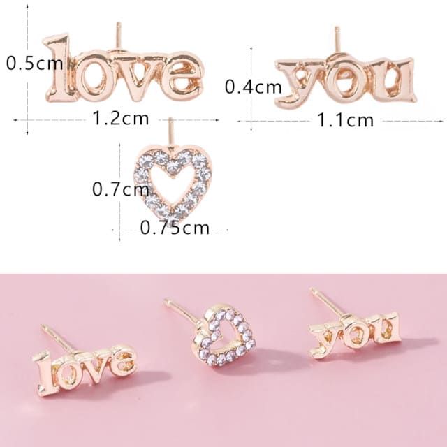 Набір жіночих сережок з 3 штук Love+You+Серце