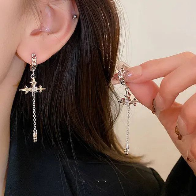Сережки хрест-ланцюжок