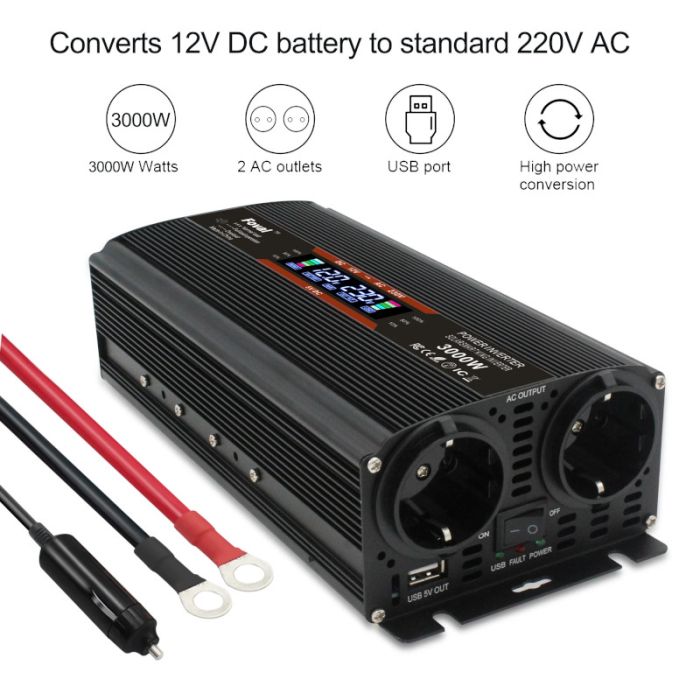 Інвертор 12V-220V FOVAL 3000W (перетворювач напруги FOVAL 3000 Вт)