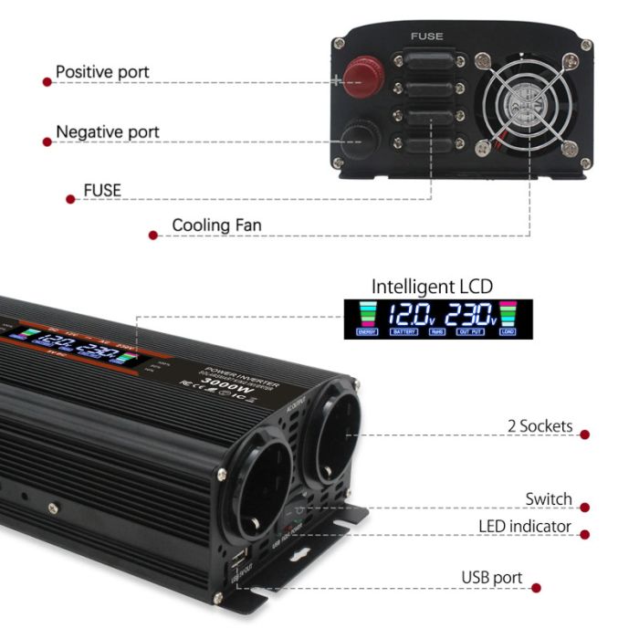 Інвертор 12V-220V FOVAL 3000W (перетворювач напруги FOVAL 3000 Вт)