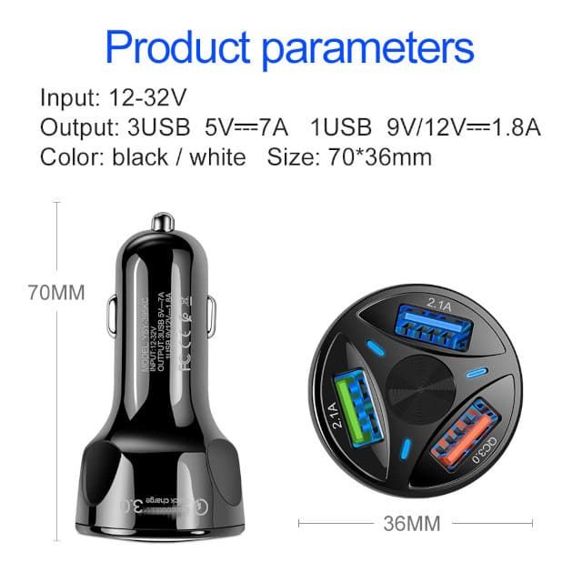 Зарядка для телефону в машину від прикурювача 3 USB (Швидка зарядка QC 3.0)