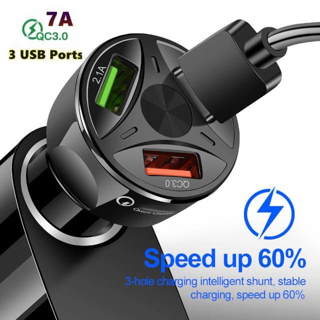 Зарядка для телефону в машину від прикурювача 3 USB (Швидка зарядка QC 3.0)