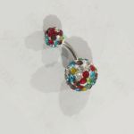 Пирсинг пупка с разноцветными камнями на шариках
